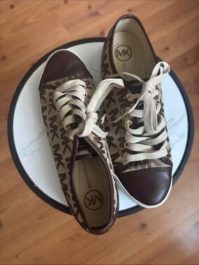Michael Kors Brown and Cream Logo Canvas Low-Top Sneakers